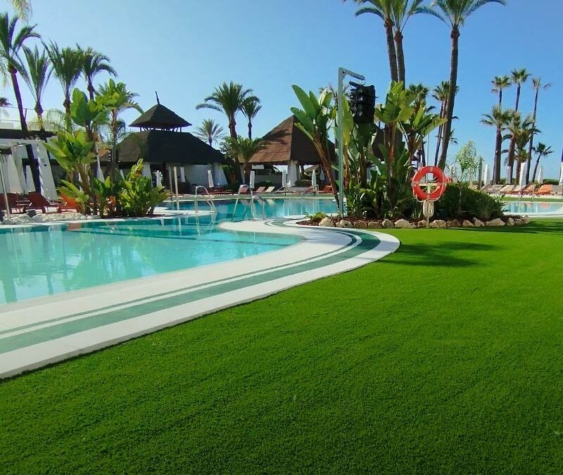 Jardines y piscina en hotel